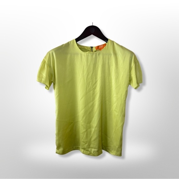 Joe Fresh Small Petite Womens Neon Green Satin Short Sleeved Blouse - Picture 1 of 3